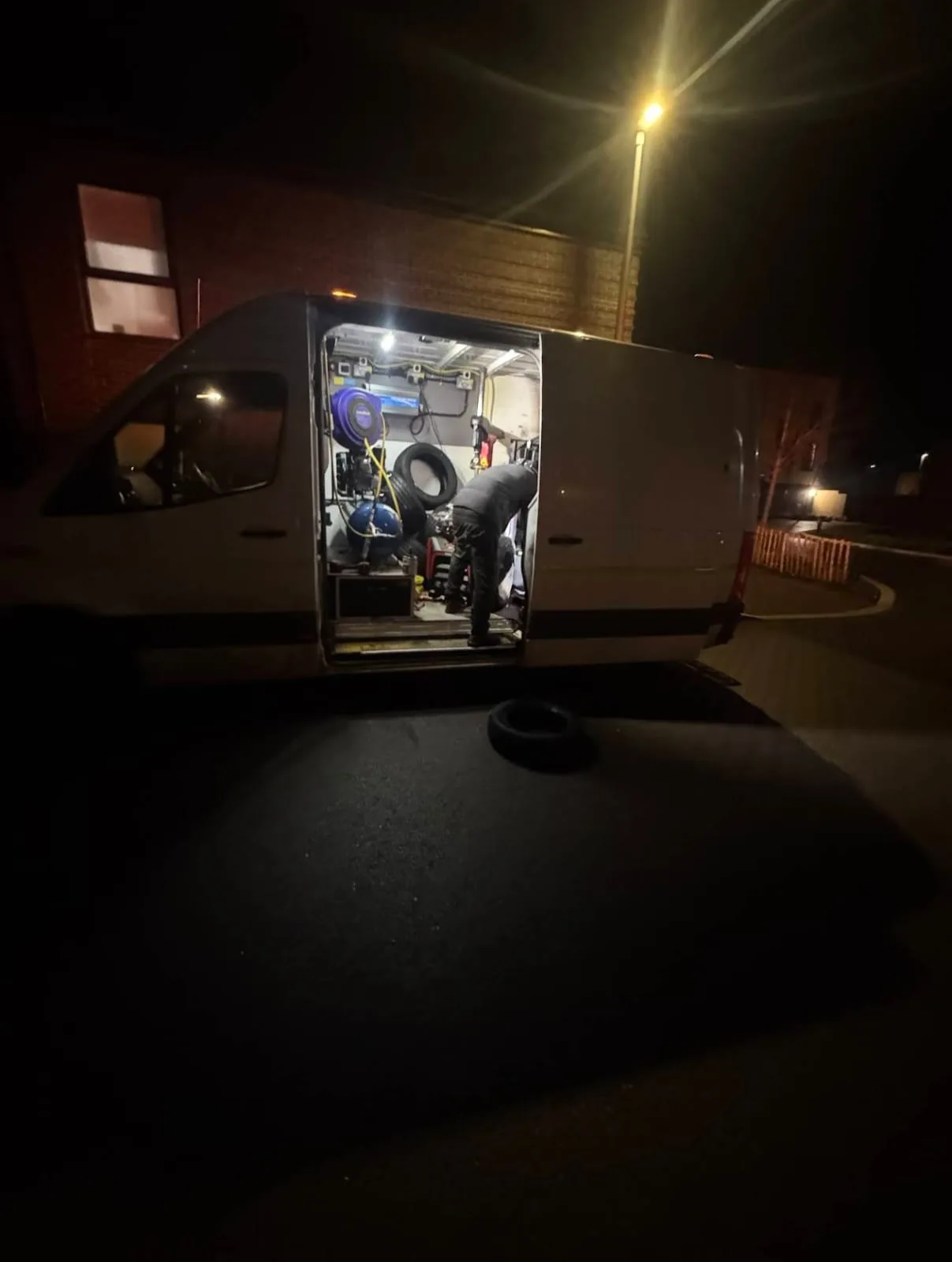 TyreTick mobile van providing professional tyre fitting service at night