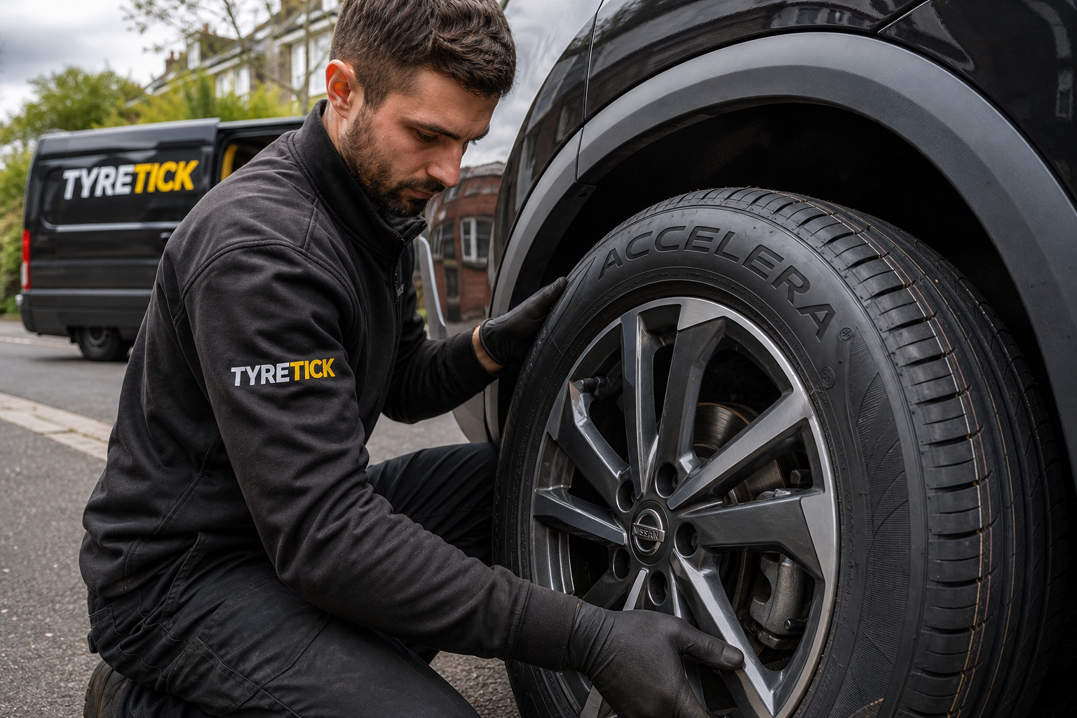 Accelera tyres fitted on a Nissan Qashqai driveway appointment in Wimbledon