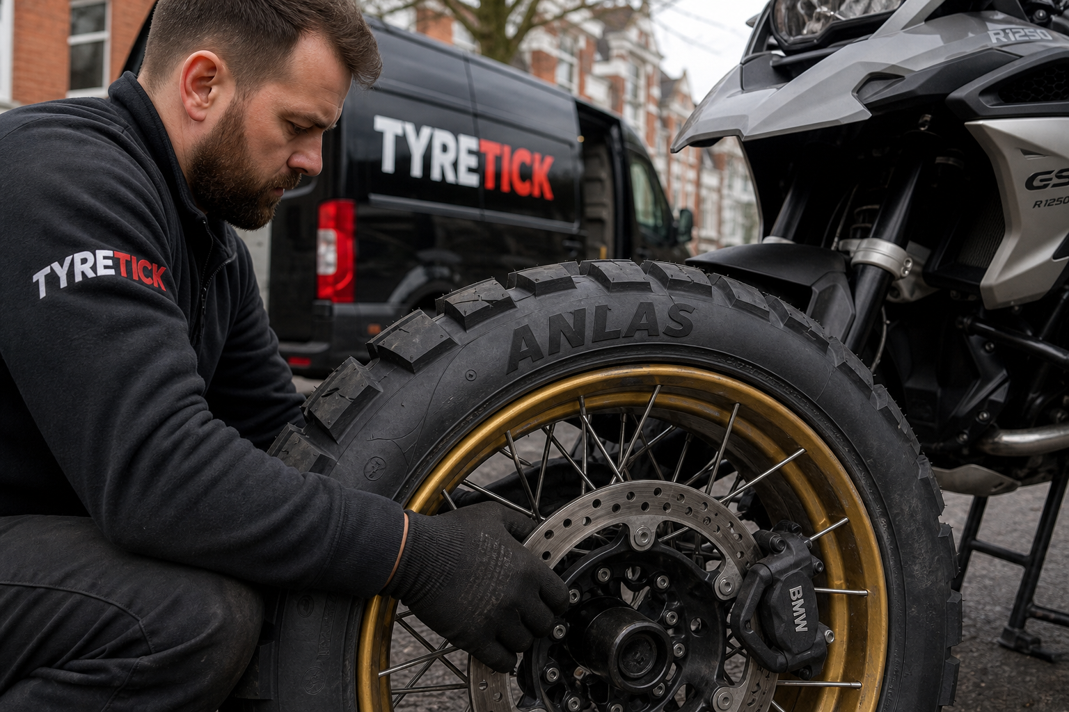 Anlas Capra R tyres fitted to a BMW R 1250 GS in Clapham
