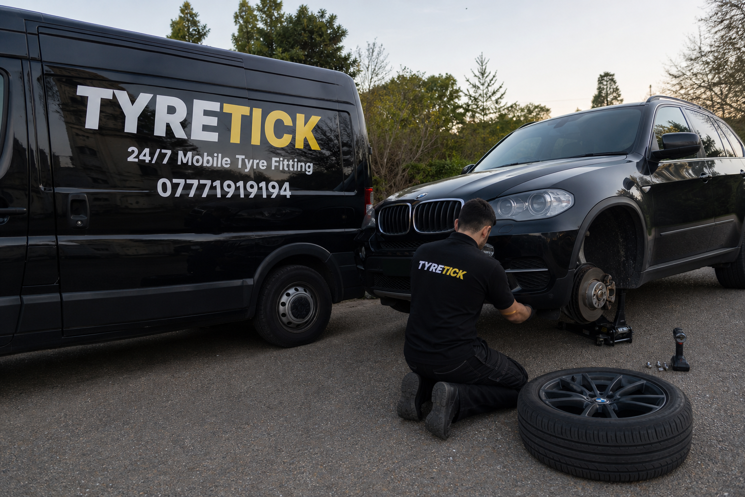 BMW X5 tyre replacement on a Richmond driveway by Tyretickfasttyre