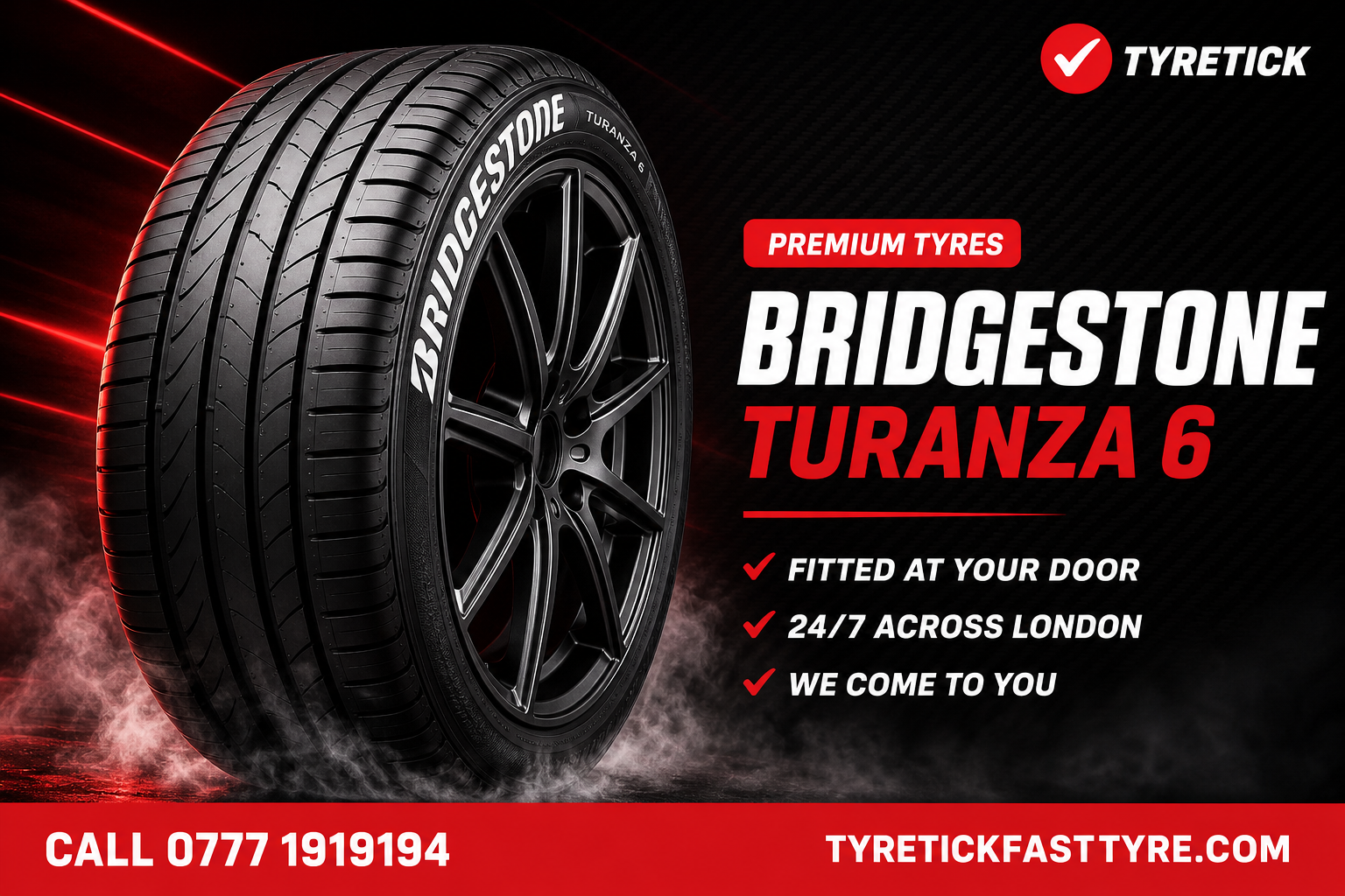 Bridgestone Turanza 6 tyre ready for mobile fitting in London