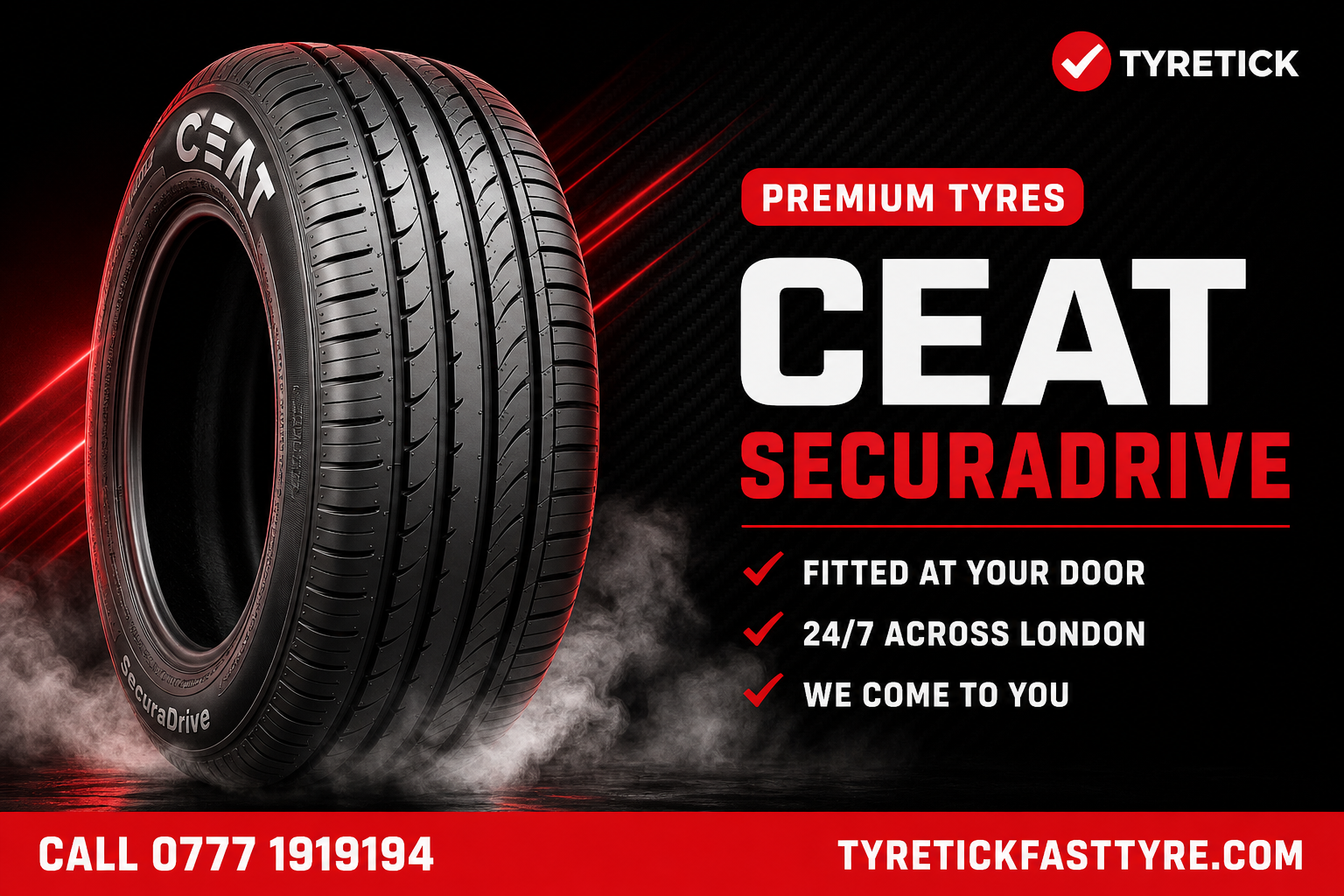 CEAT SecuraDrive tyre ready for mobile fitting in London