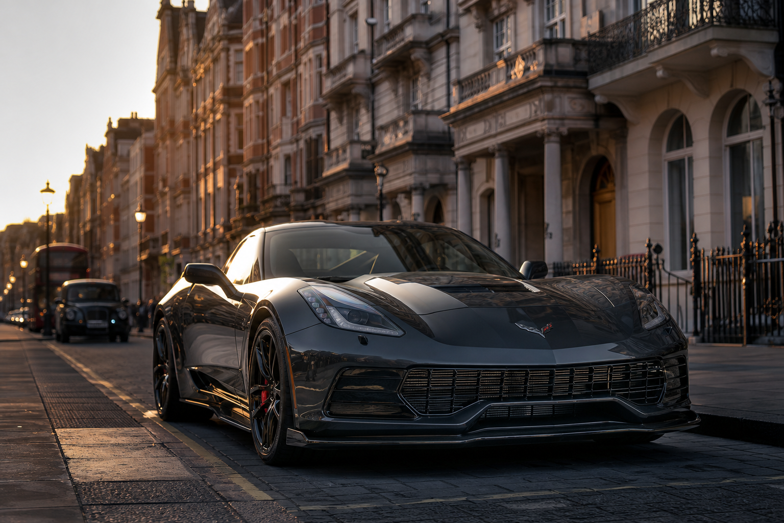 Chevrolet Corvette Stingray fitted with new tyres by a mobile tyre technician in London