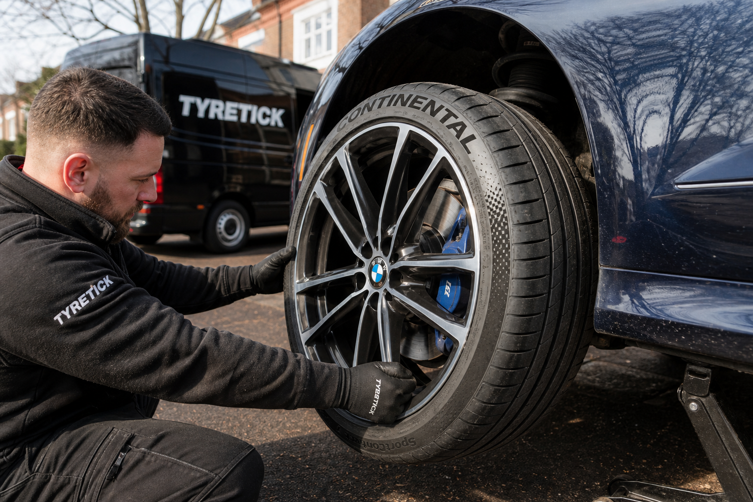 Continental tyres mobile fitting for a BMW 3 Series in Richmond
