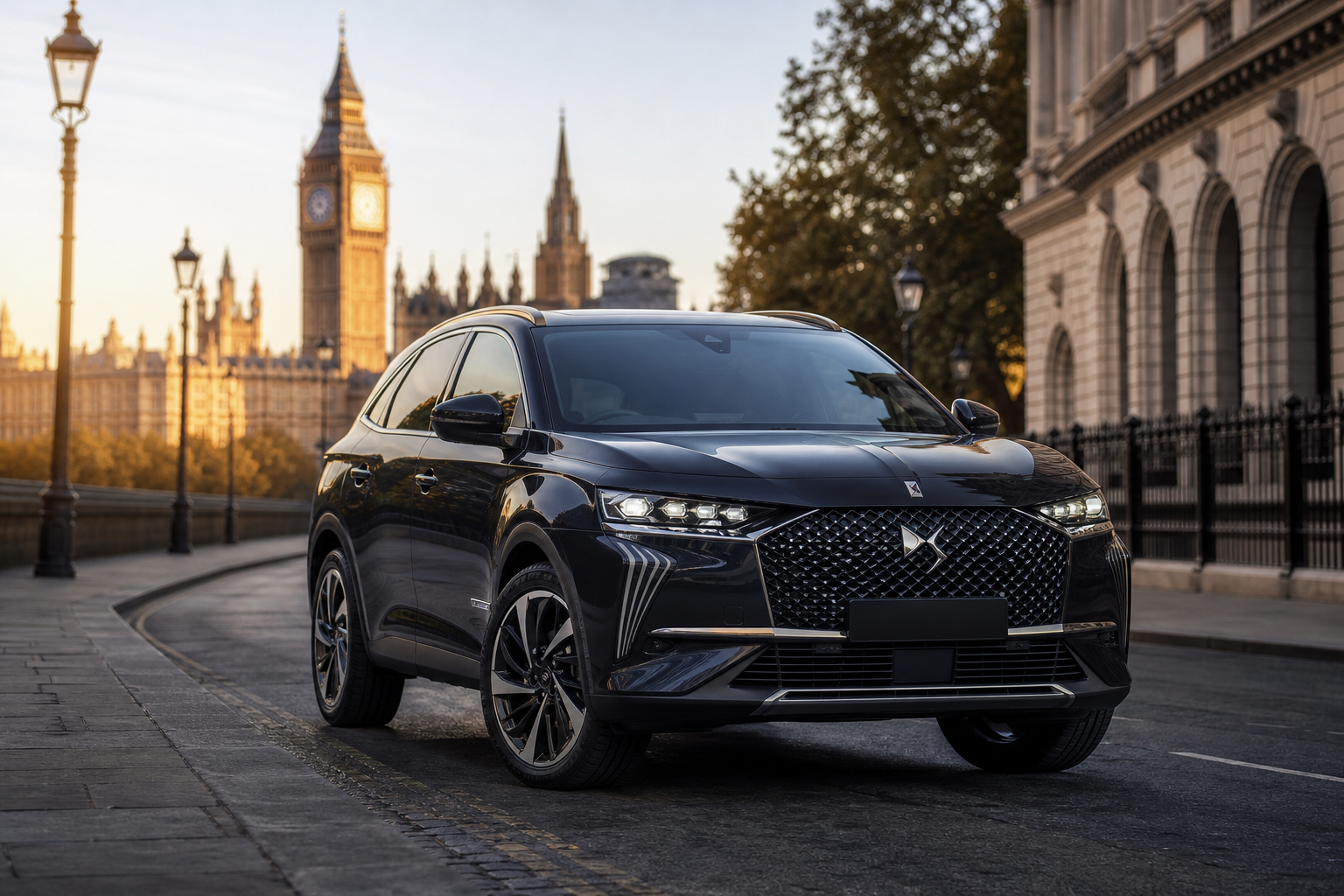 DS 7 parked in London with mobile tyre fitting support nearby