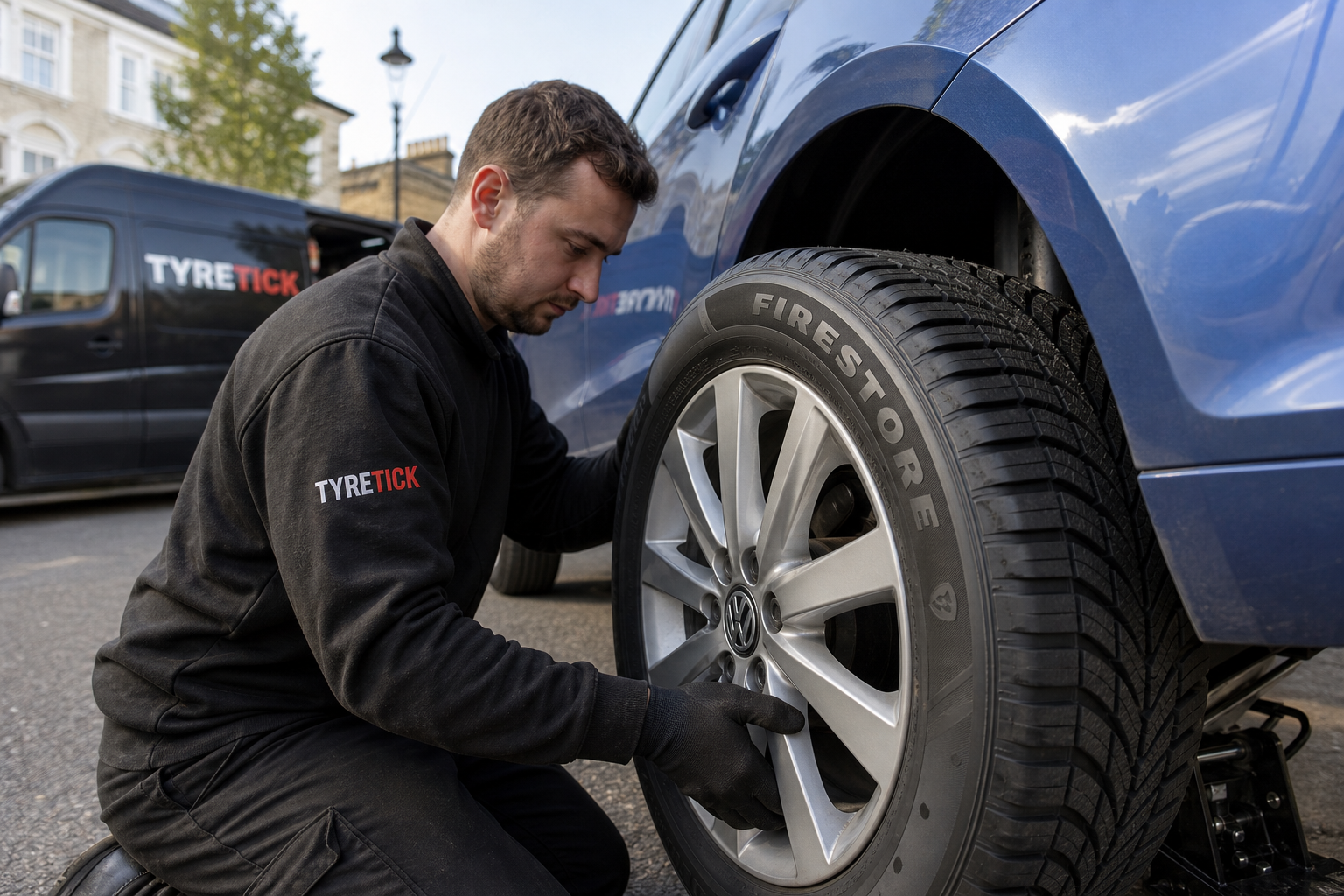 Firestone tyres fitted at home on a Volkswagen Golf in Richmond