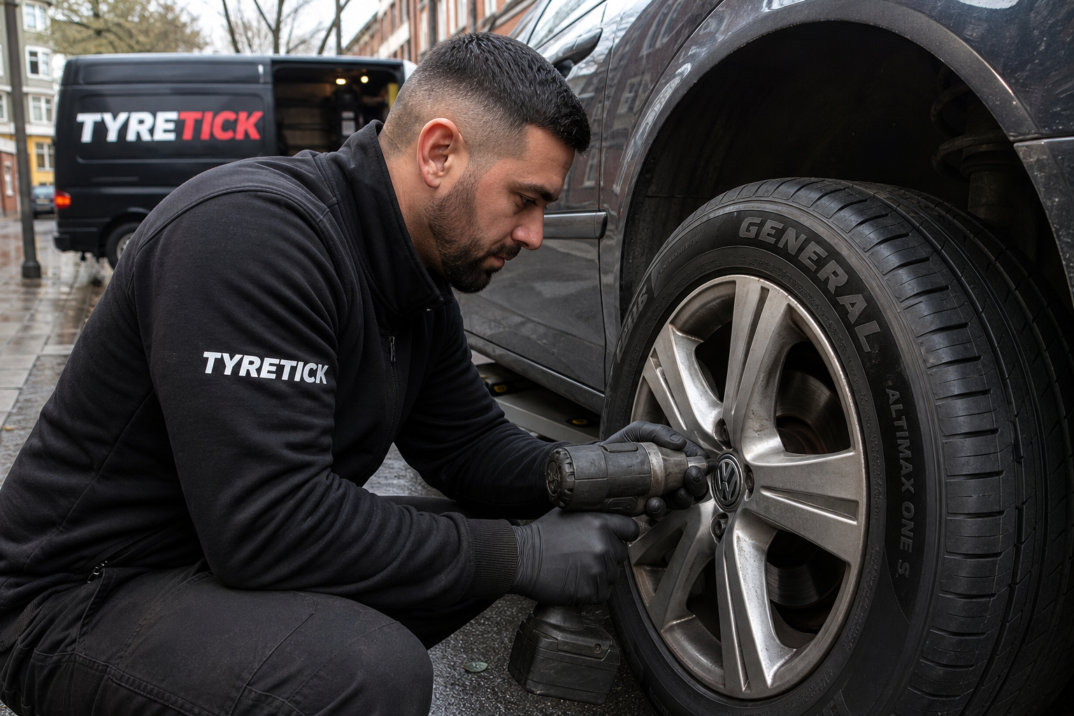 General tyres fitted to a Volkswagen Golf by a mobile tyre technician in Camden