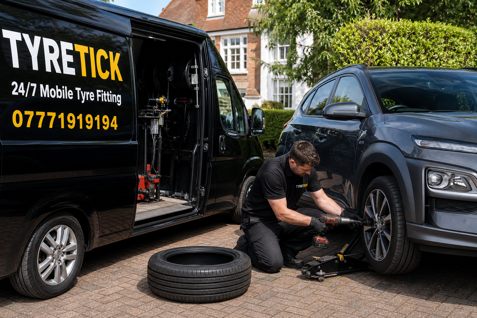 Hyundai Kona on a Richmond driveway during home mobile tyre fitting