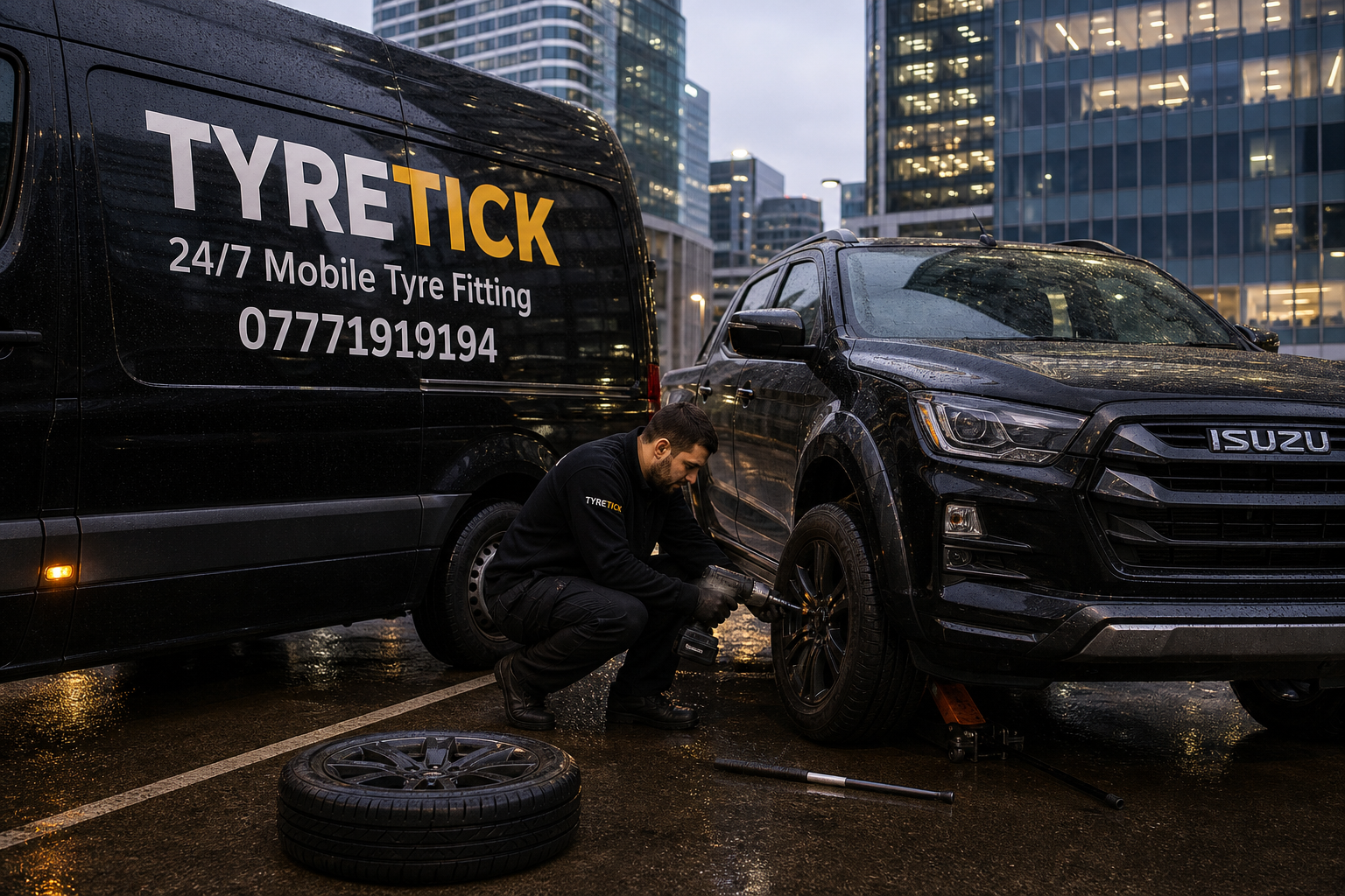 Mobile tyre fitting for an Isuzu D-Max V-Cross in Canary Wharf