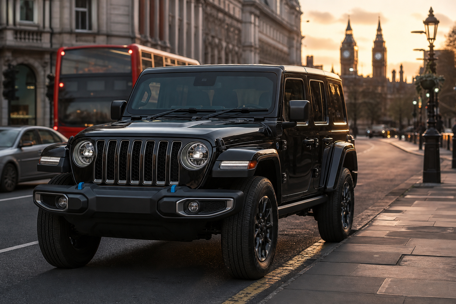Jeep Wrangler 4xe having a mobile tyre fitted in London