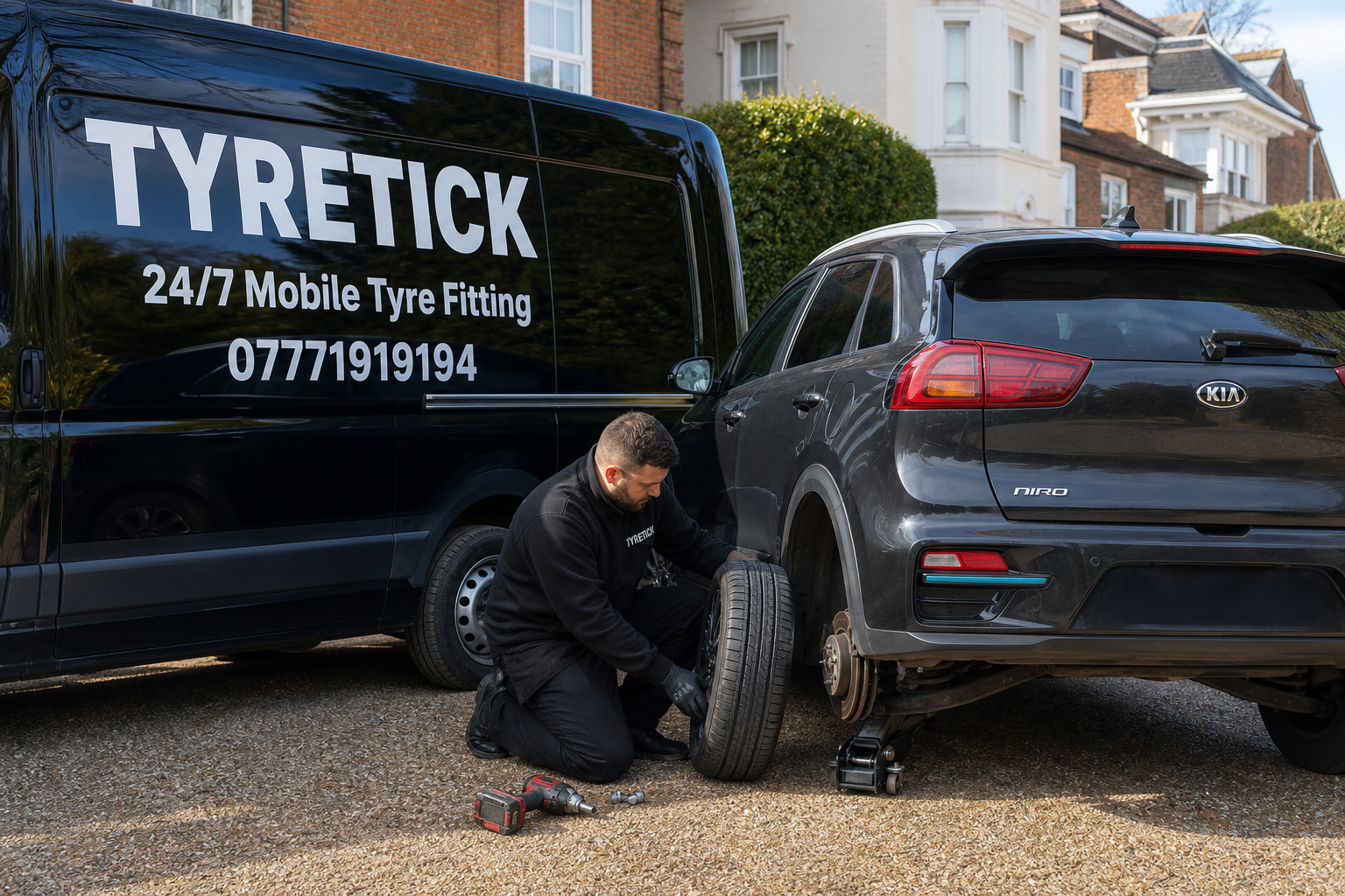 Kia Niro mobile tyre replacement on a Richmond driveway