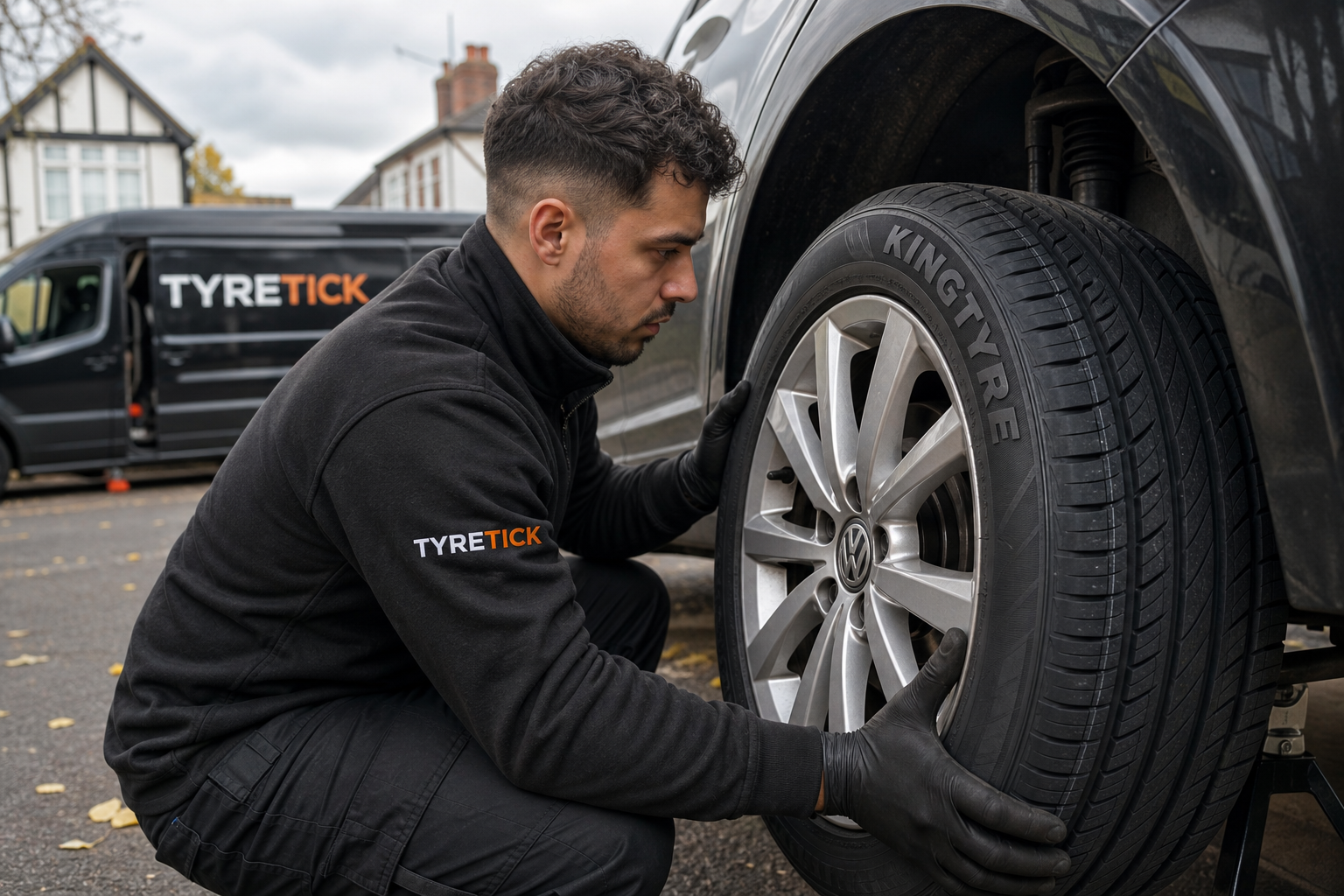 KingTyre tyres being fitted to a Volkswagen Golf in Harrow