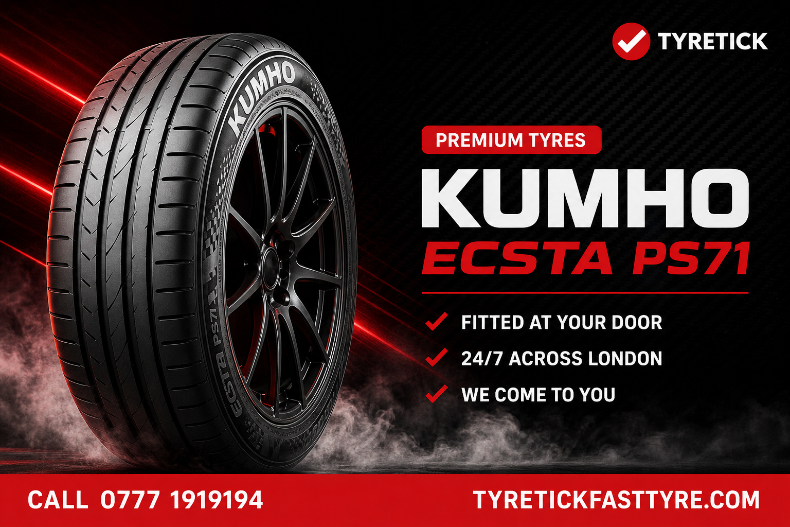 Kumho Ecsta PS71 tyre ready for mobile fitting in London