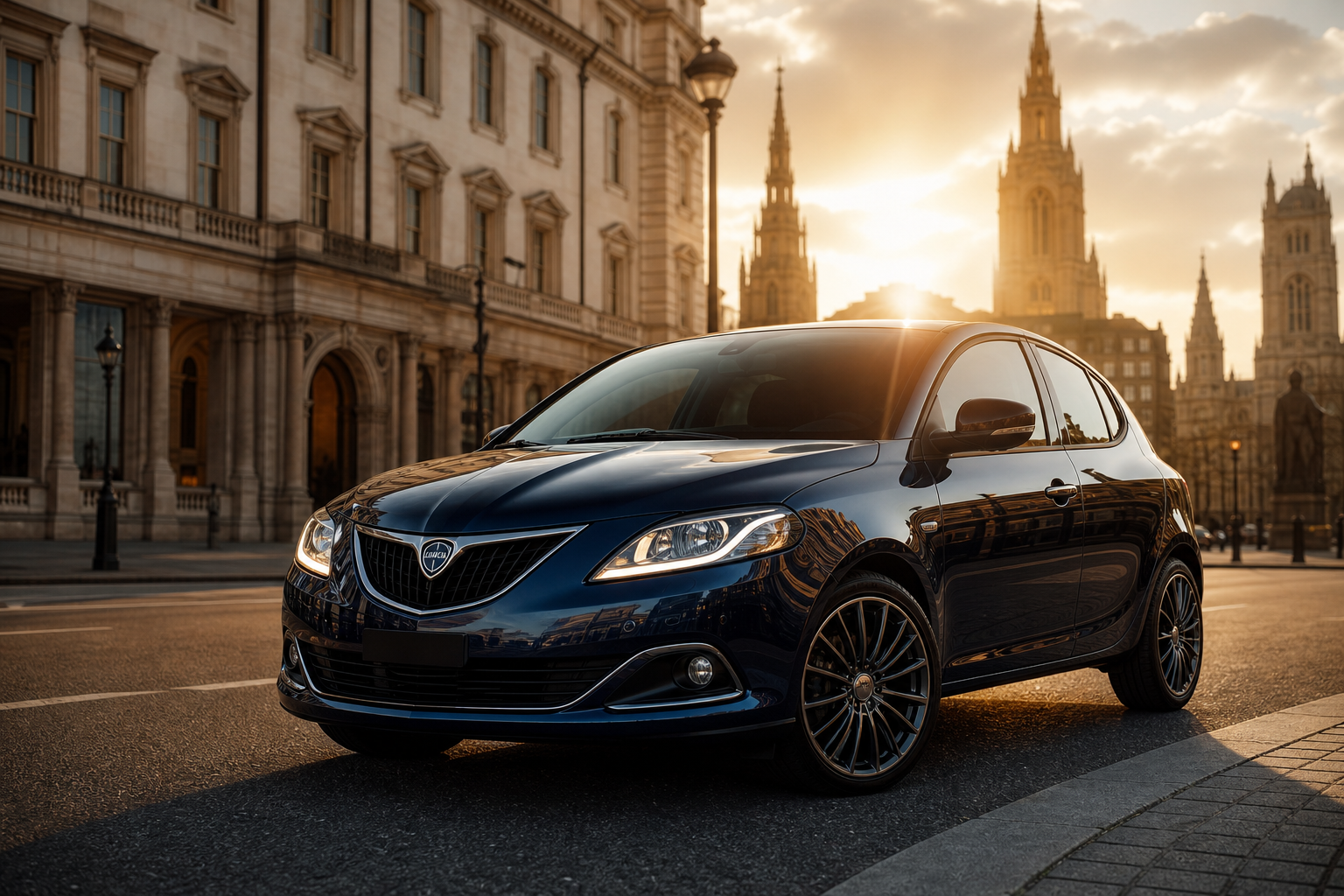 Lancia Ypsilon parked in London ready for mobile tyre fitting