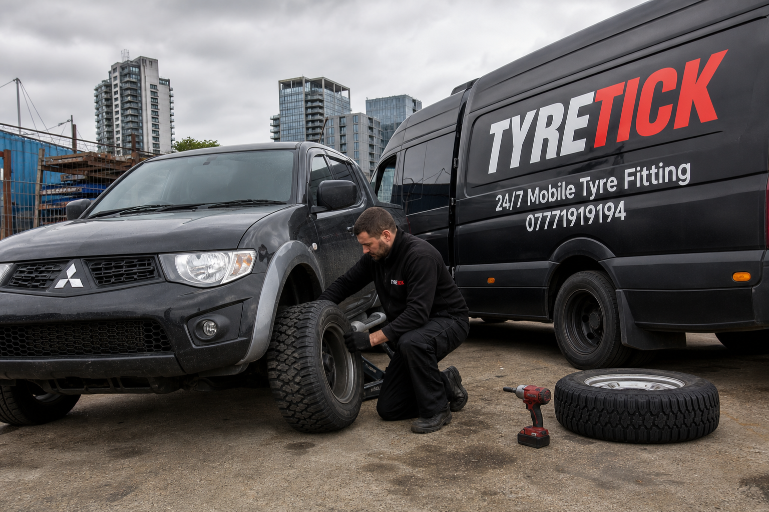 Mitsubishi L200 mobile tyre service in Croydon