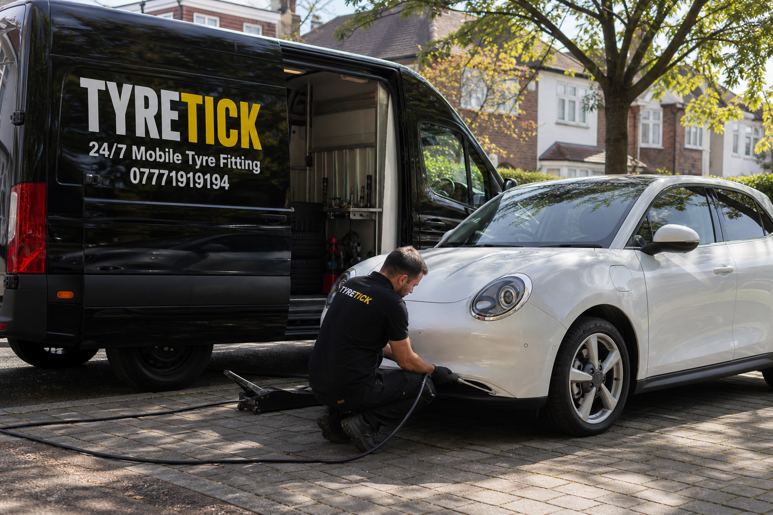Ora Funky Cat First Edition tyre replacement on a Wimbledon driveway
