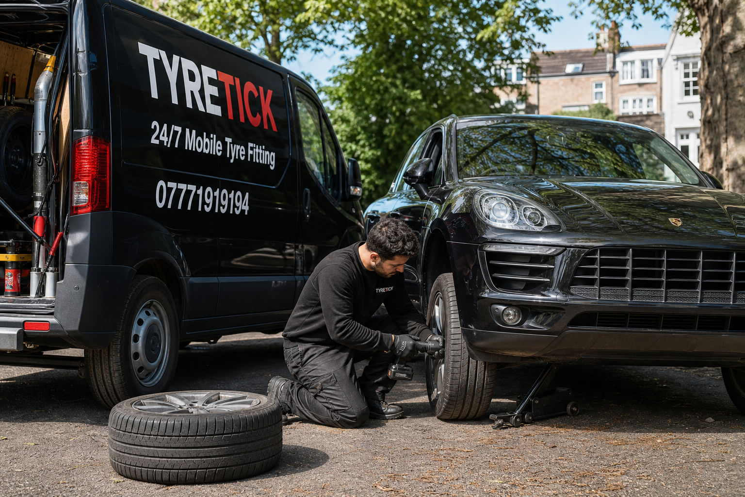 Porsche Macan mobile tyre replacement on a Richmond driveway