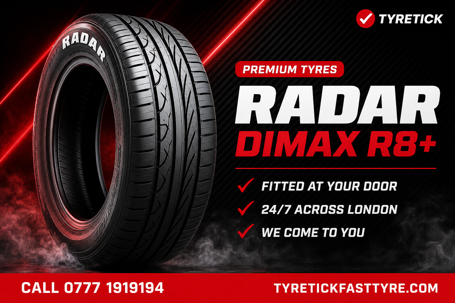 Radar Dimax R8+ tyre fitted by a mobile technician in London