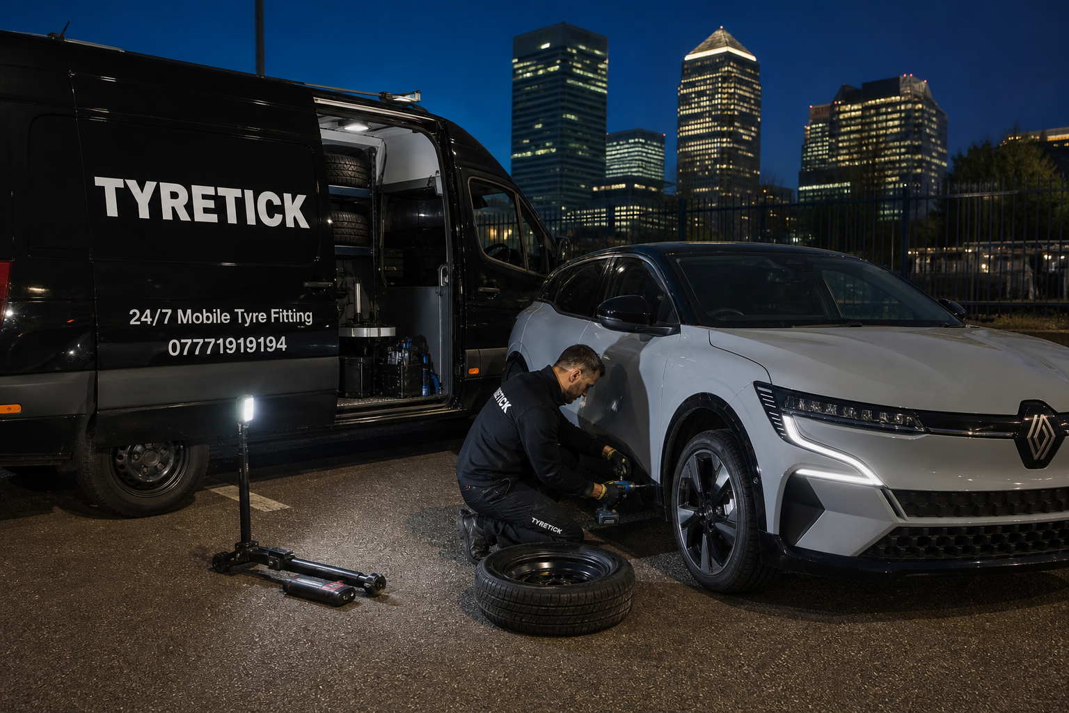 Renault Megane E-Tech mobile tyre replacement in Canary Wharf