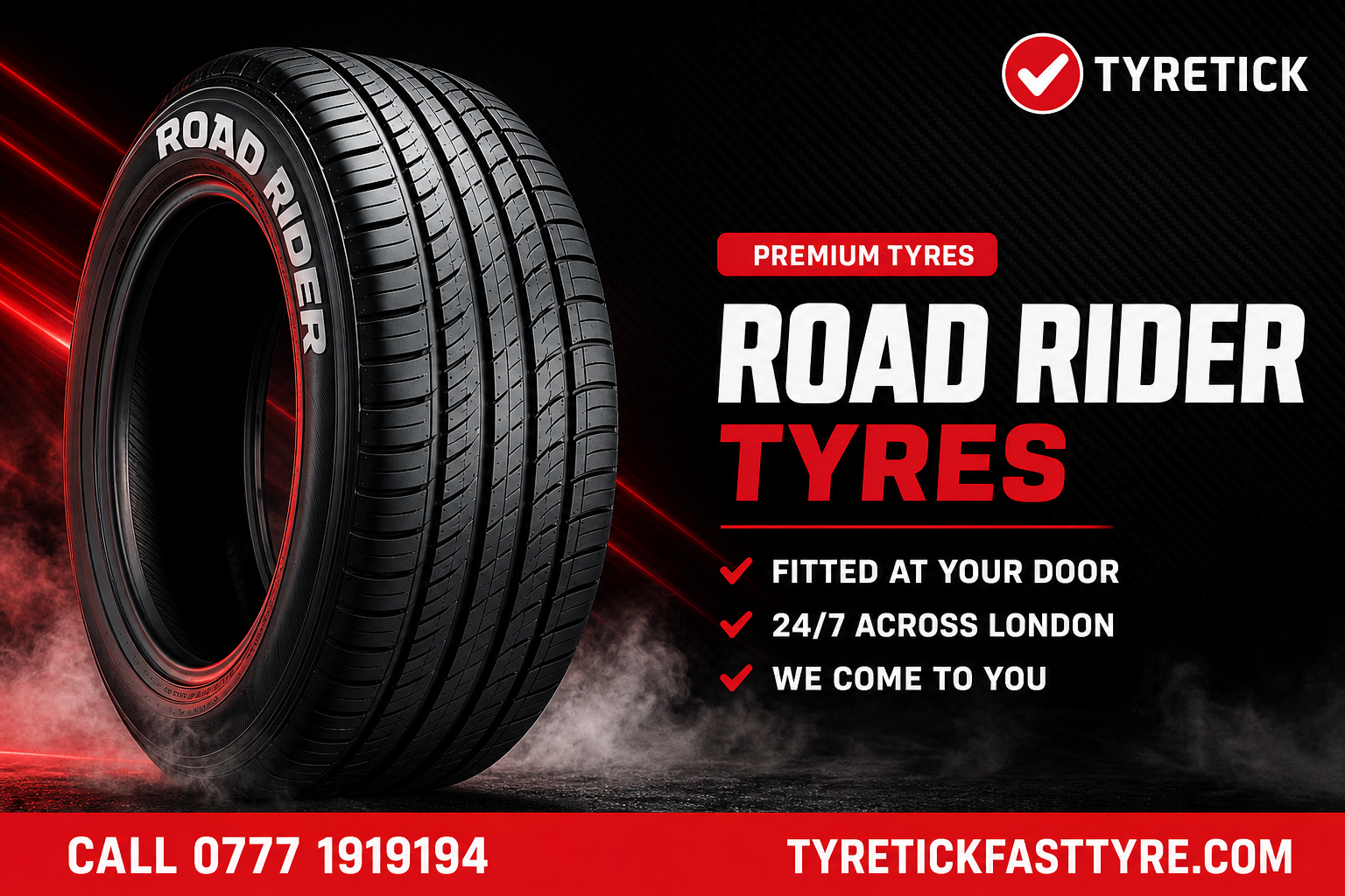 Road Rider tyres supplied and fitted by a mobile technician in London