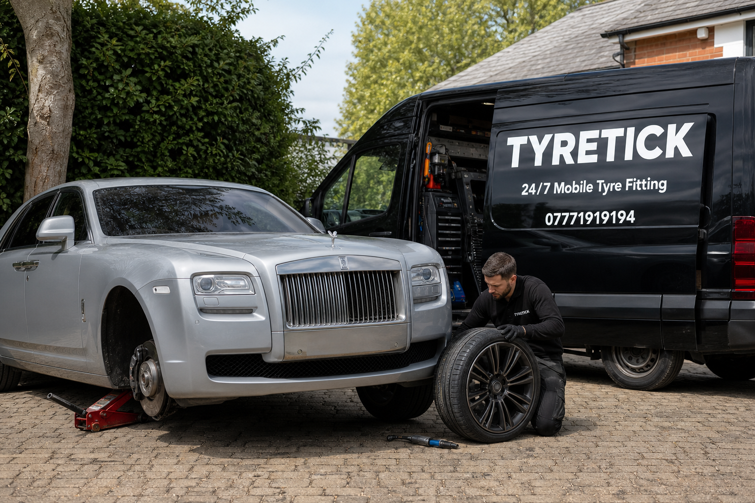 Rolls-Royce Ghost mobile tyre check on a Richmond driveway