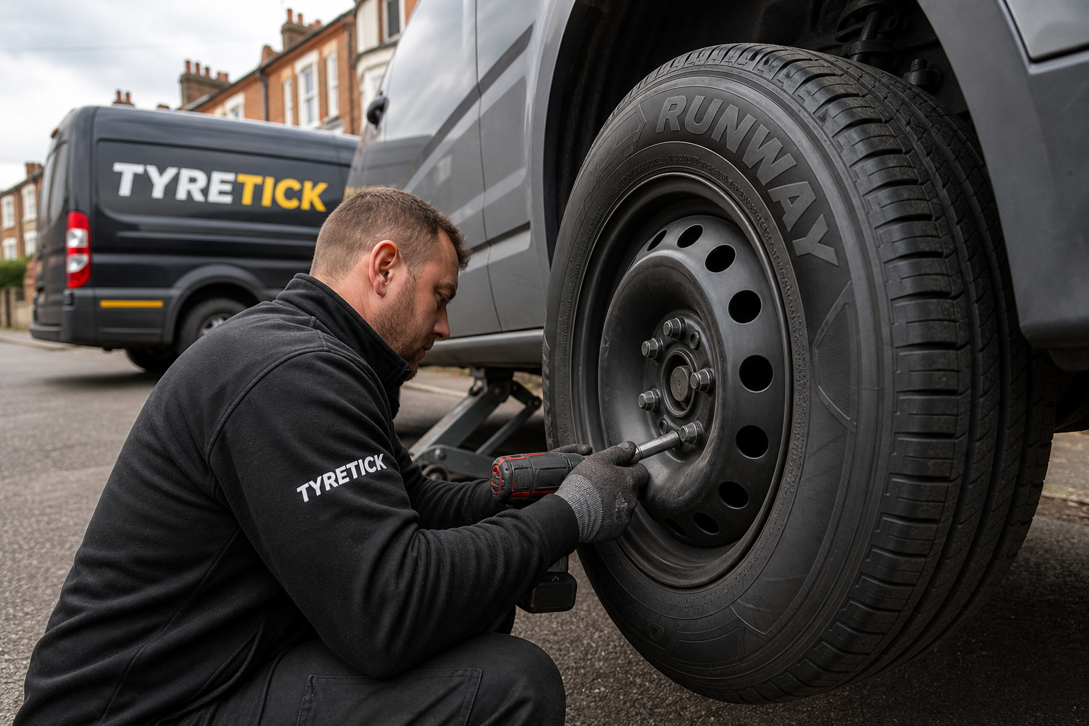 Mobile fitting of Runway tyres on a Ford Transit Custom in Wandsworth