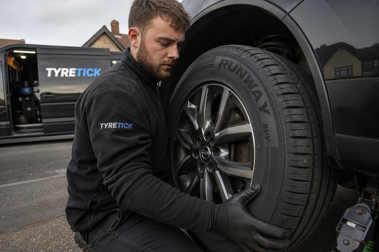 Runway tyres fitted to a Nissan Qashqai on a driveway in Harrow