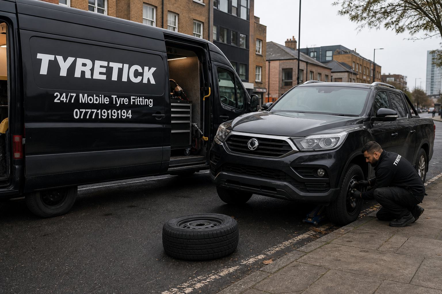 SsangYong Musso roadside puncture support in Hackney