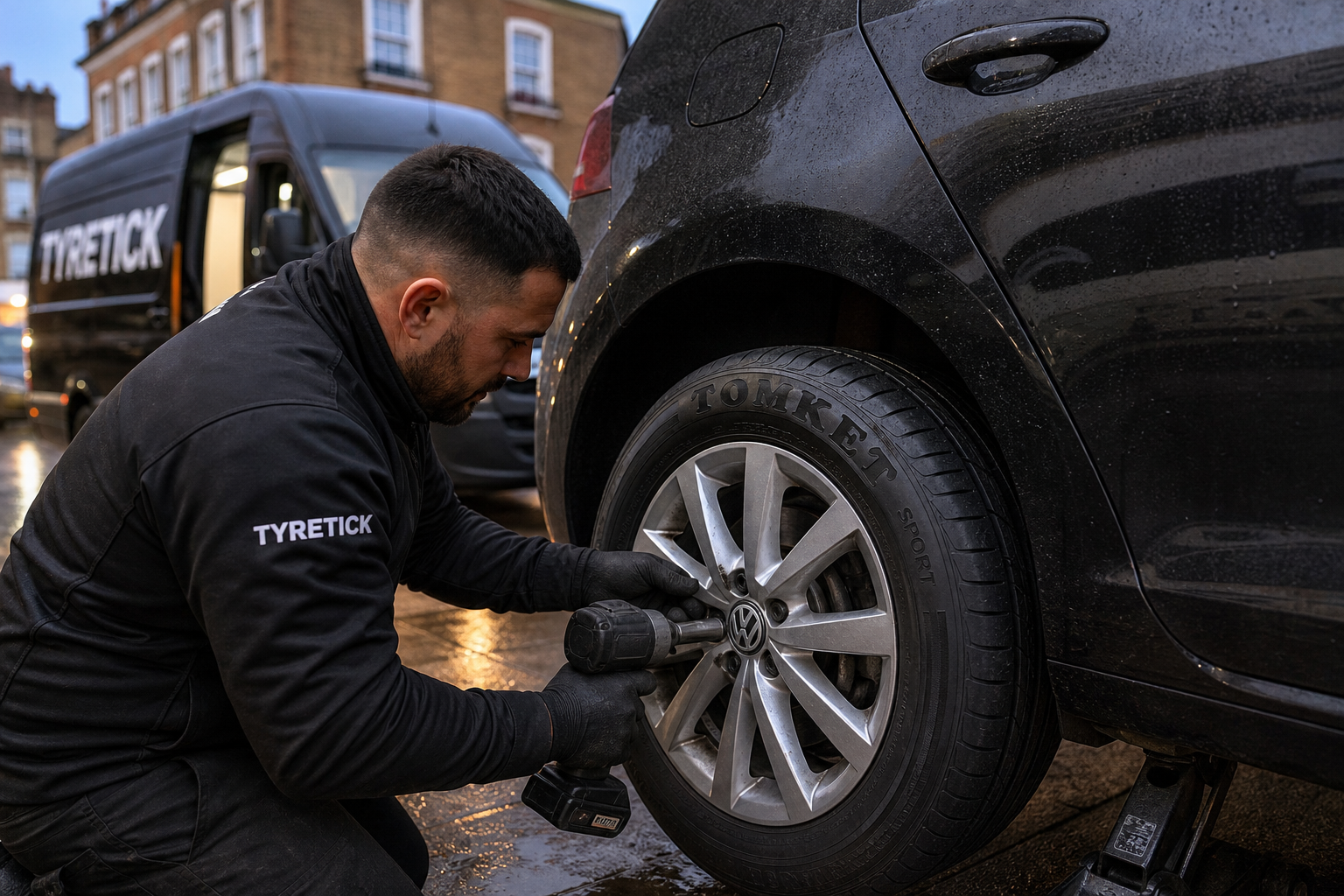 Tomket tyres fitted to a Volkswagen Golf by a mobile tyre technician in Camden