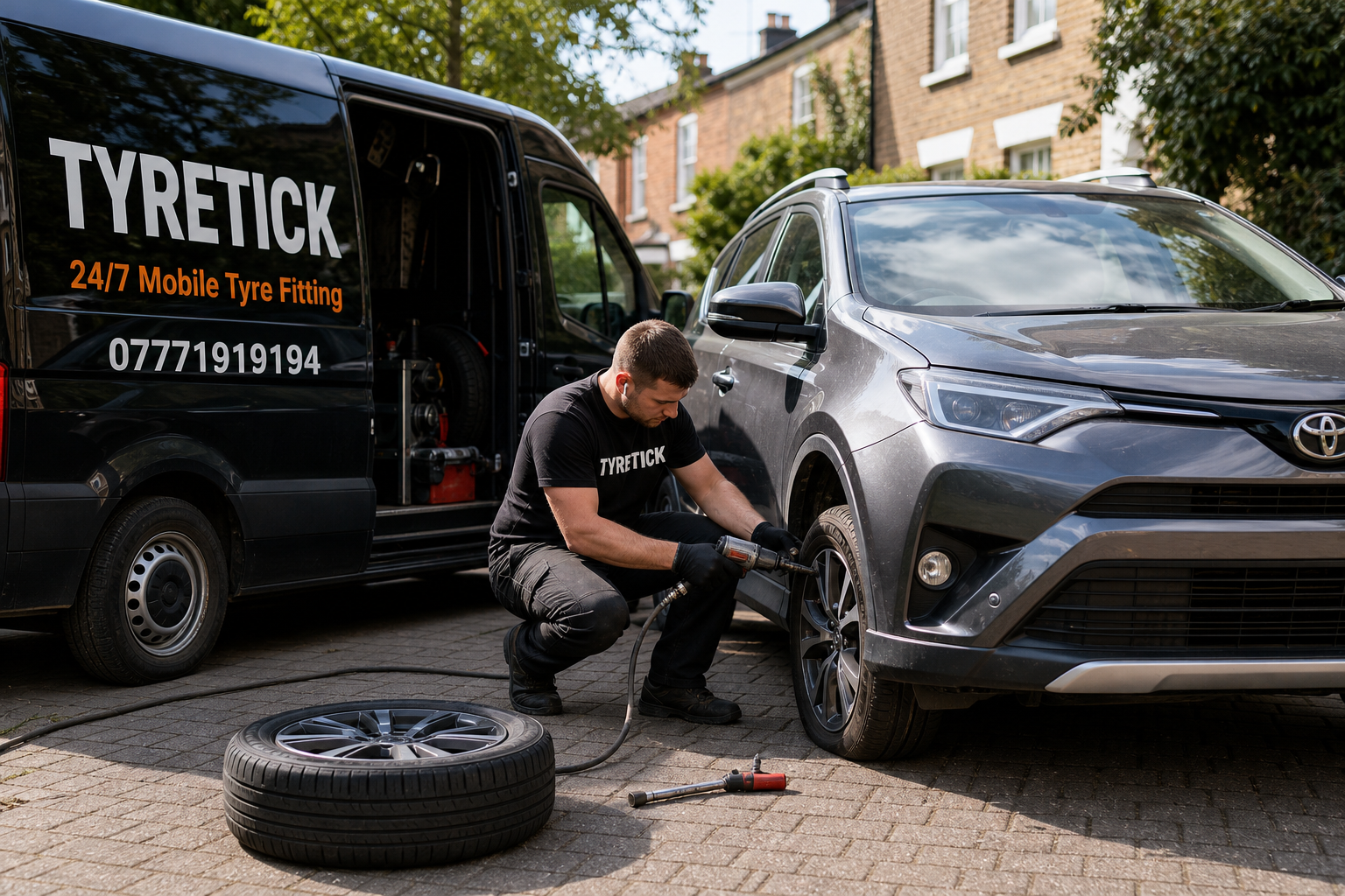 Toyota RAV4 mobile tyre fitting on a Richmond driveway