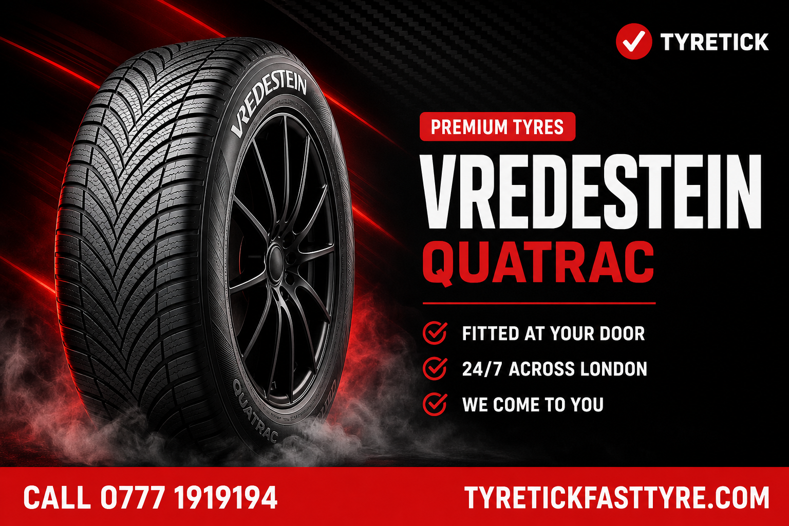 Vredestein Quatrac tyre fitted by a mobile technician in London