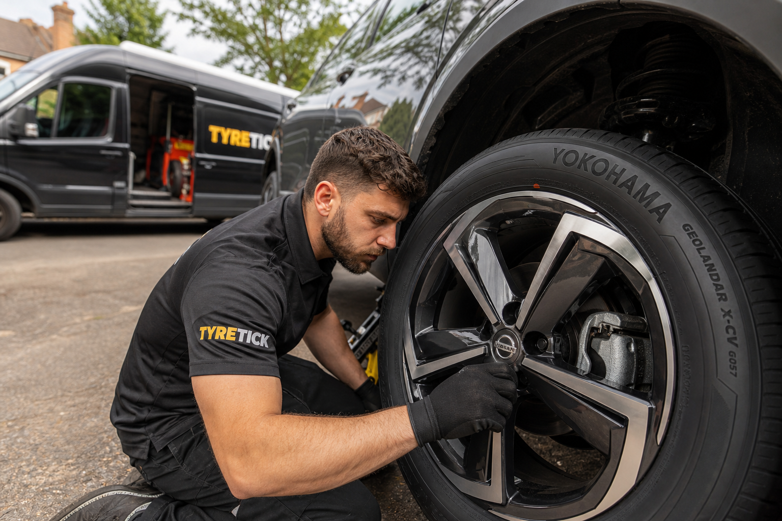 Yokohama tyres fitted to a Nissan Qashqai on a Richmond driveway