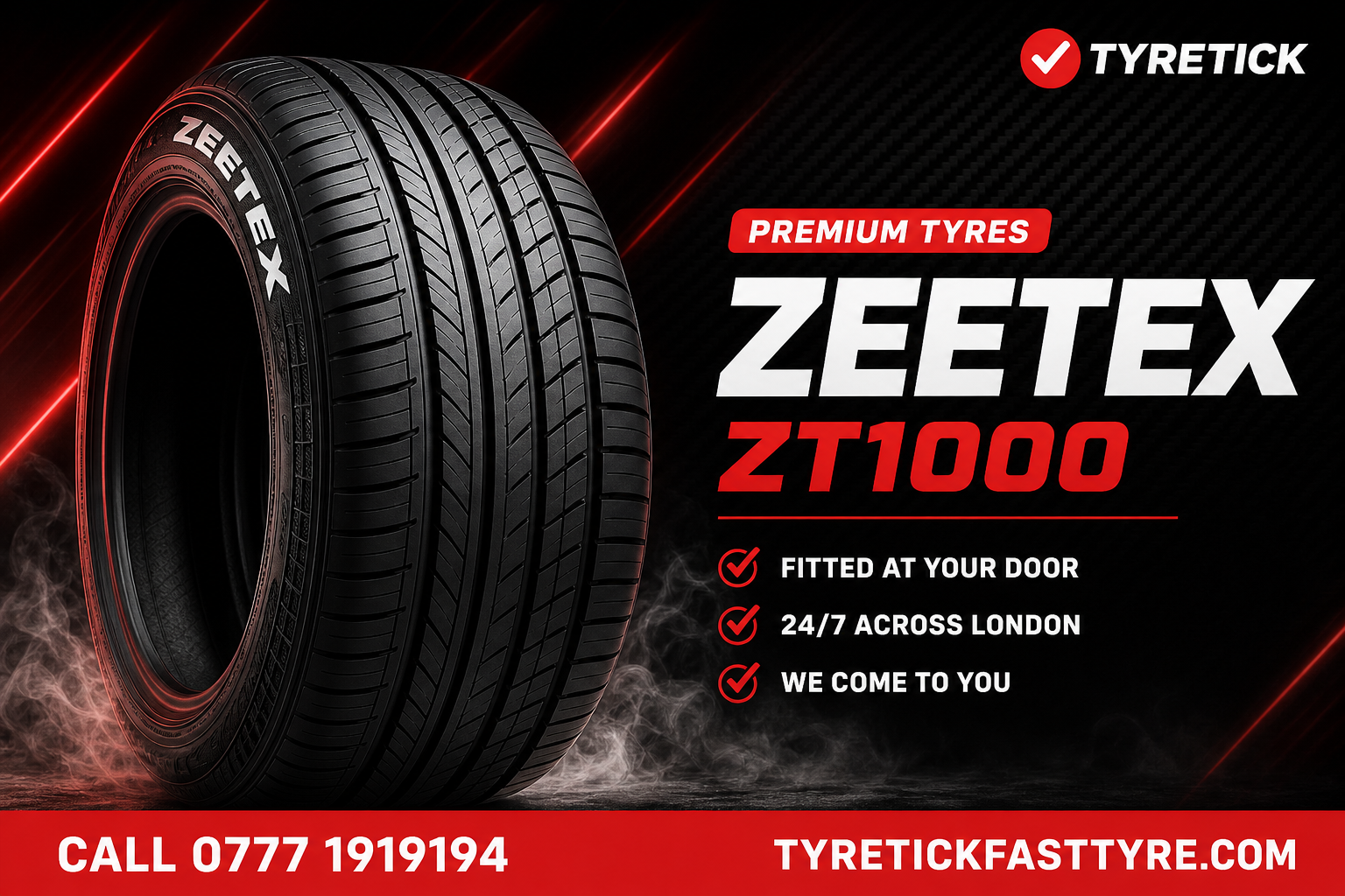 Zeetex ZT1000 tyre ready for mobile fitting in London